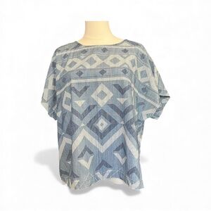 💙🤍 NWOT OLD NAVY Blue & White Print Boxy Short Sleeve Top | Sz XL